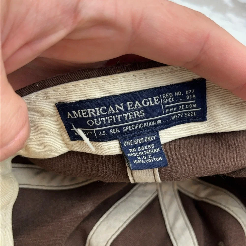Vintage American‎ Eagle Hat Cap Leather Strap Back Script AEO Dad Baseball Y2K
